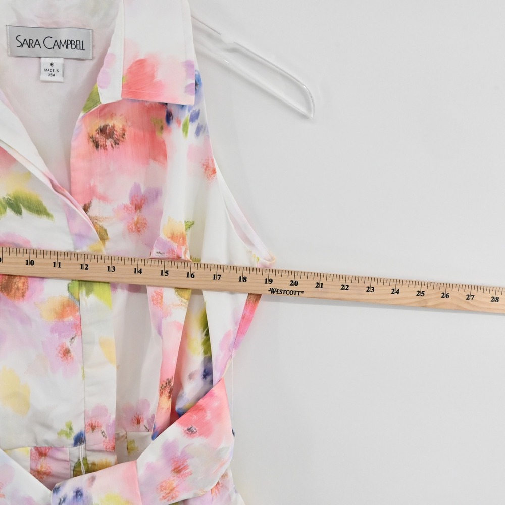 Sara‎ Campbell Floral Fit Flare Dress Womens Size 6 White Pink Watercolor Garden - Picture 4 of 13
